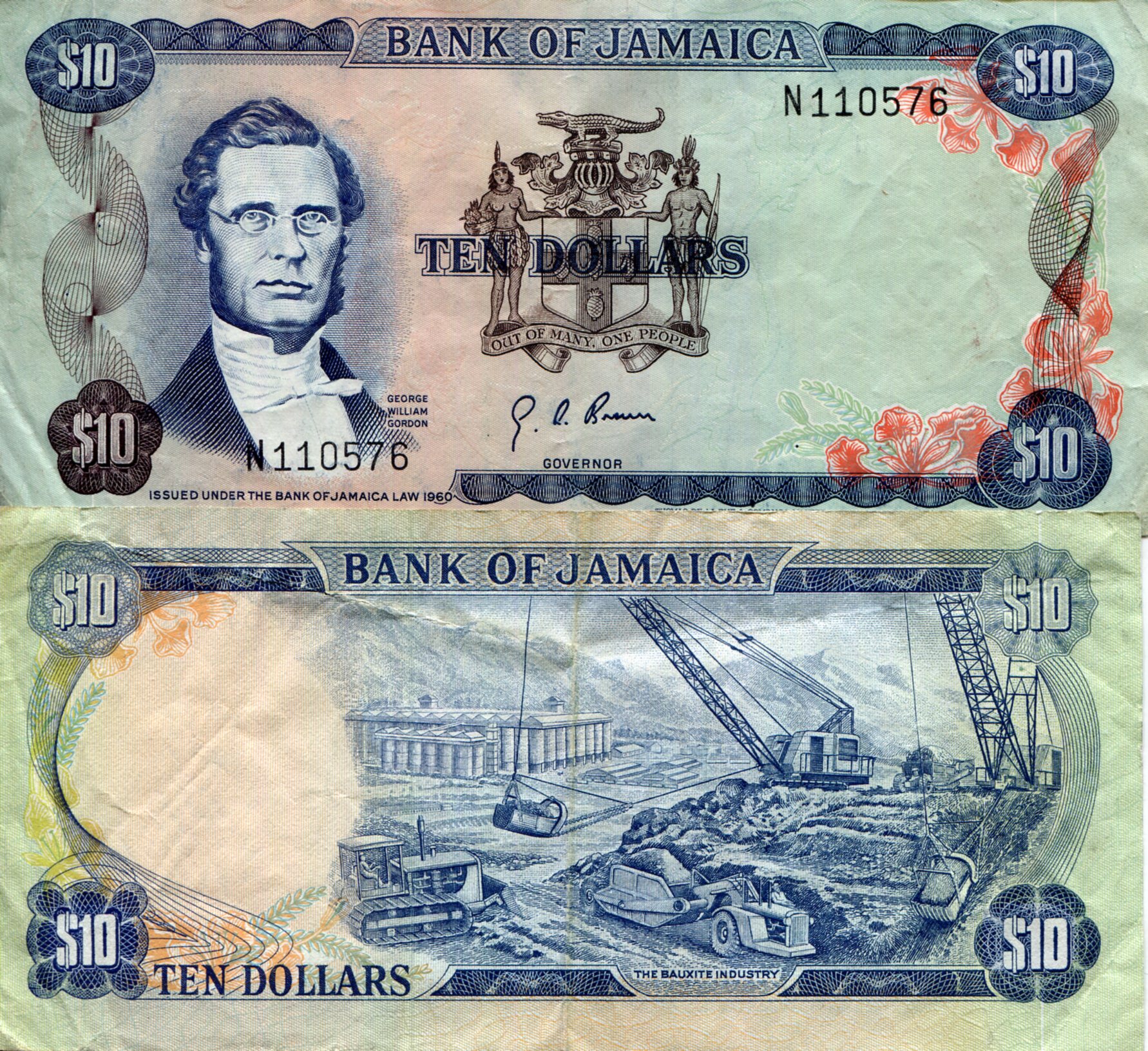 Jamaica 10 Dollar VF (see large scan) pick #: 57a