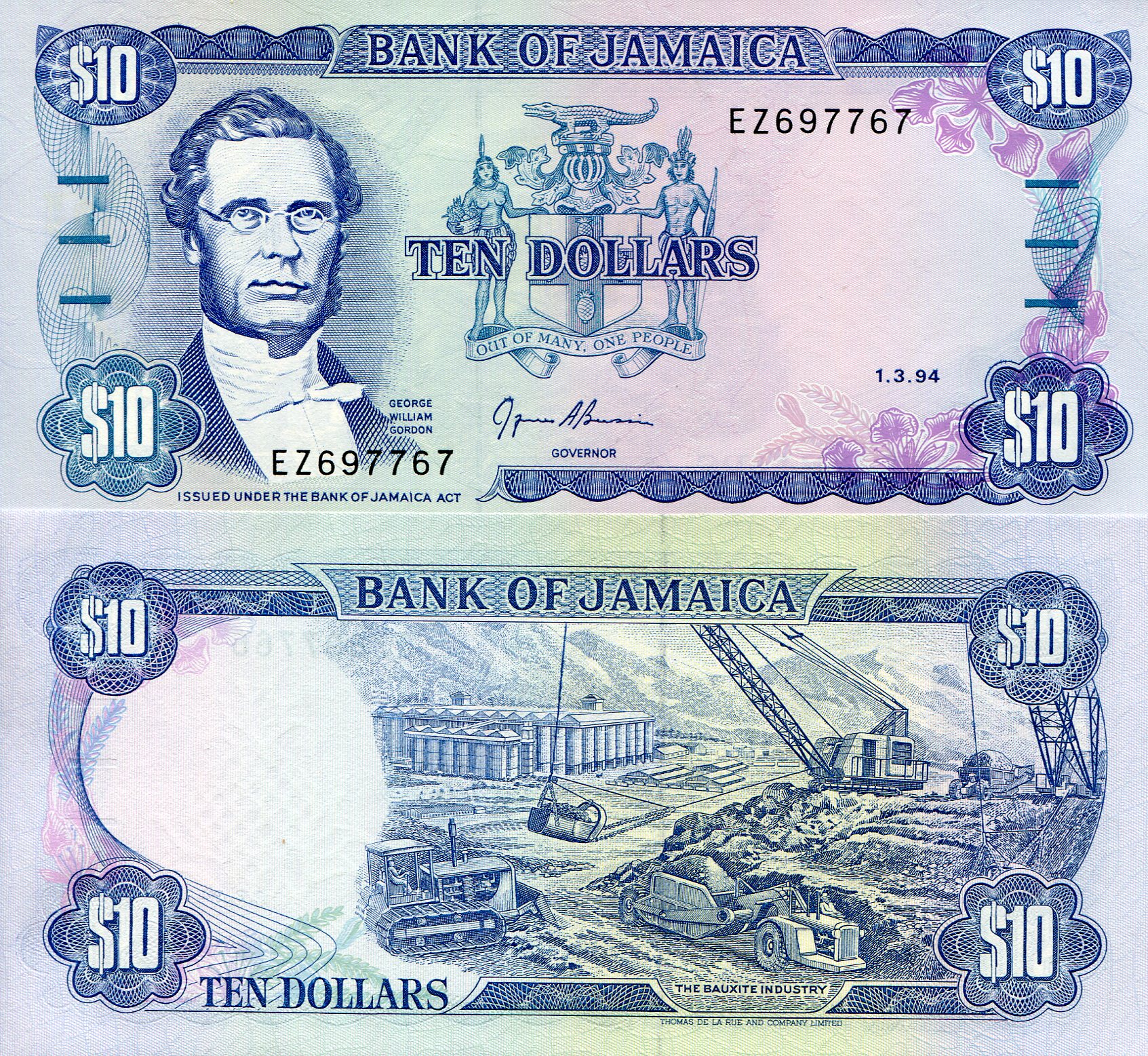 Jamaica 10 Dollar UNC pick #: 71e
