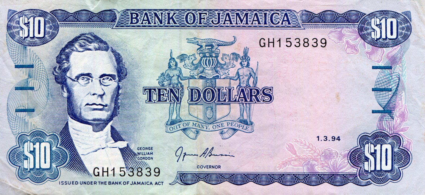 Jamaica 10 Dollar VF (See large scan) pick #: 71g