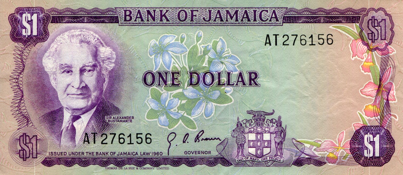 Jamaica 1 Dollar VF (see large scan) Stains pick #: 54a