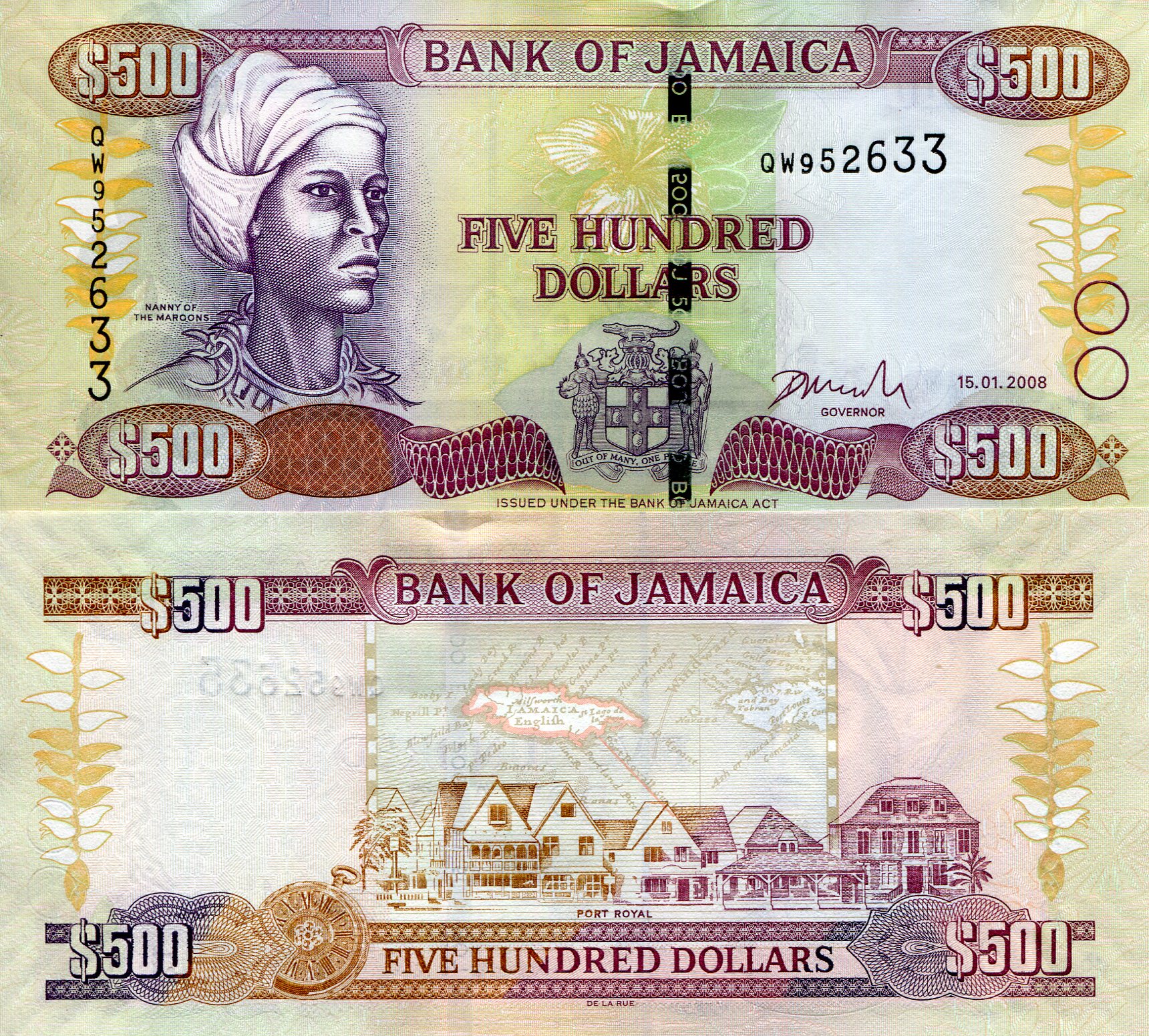 Jamaica 500 Dollars aUNC pick #: 85d