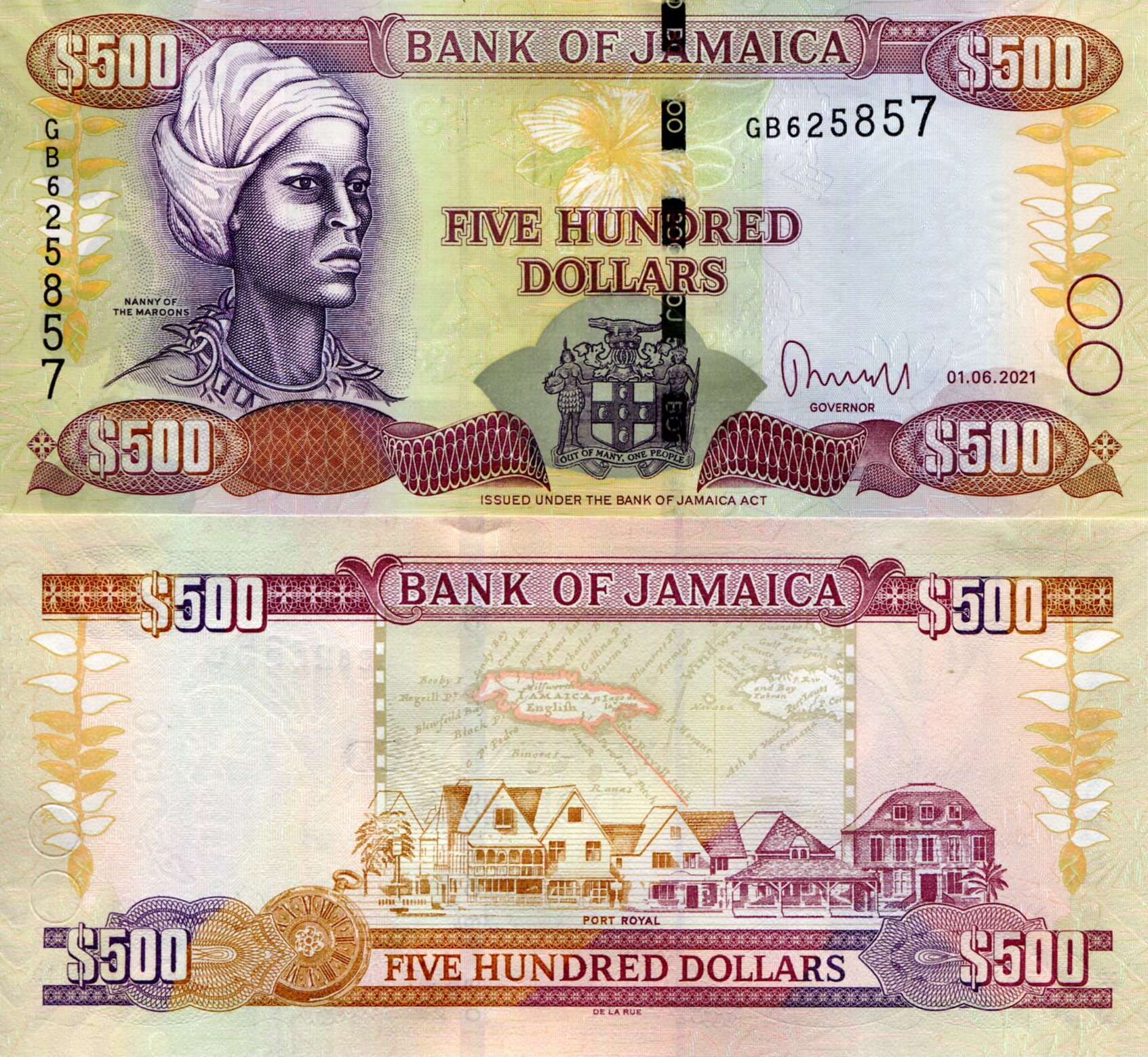 Jamaica 500 Dollars UNC pick #: 85m
