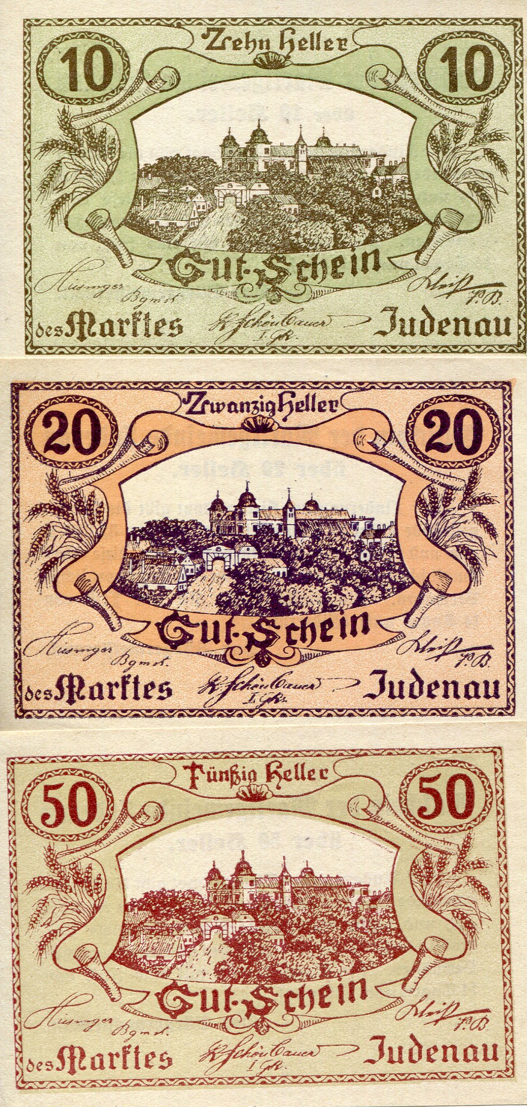 Germany - Notgeld 10, 20, 50 Heller XF (see large scan - some foxing) pick #: NP
