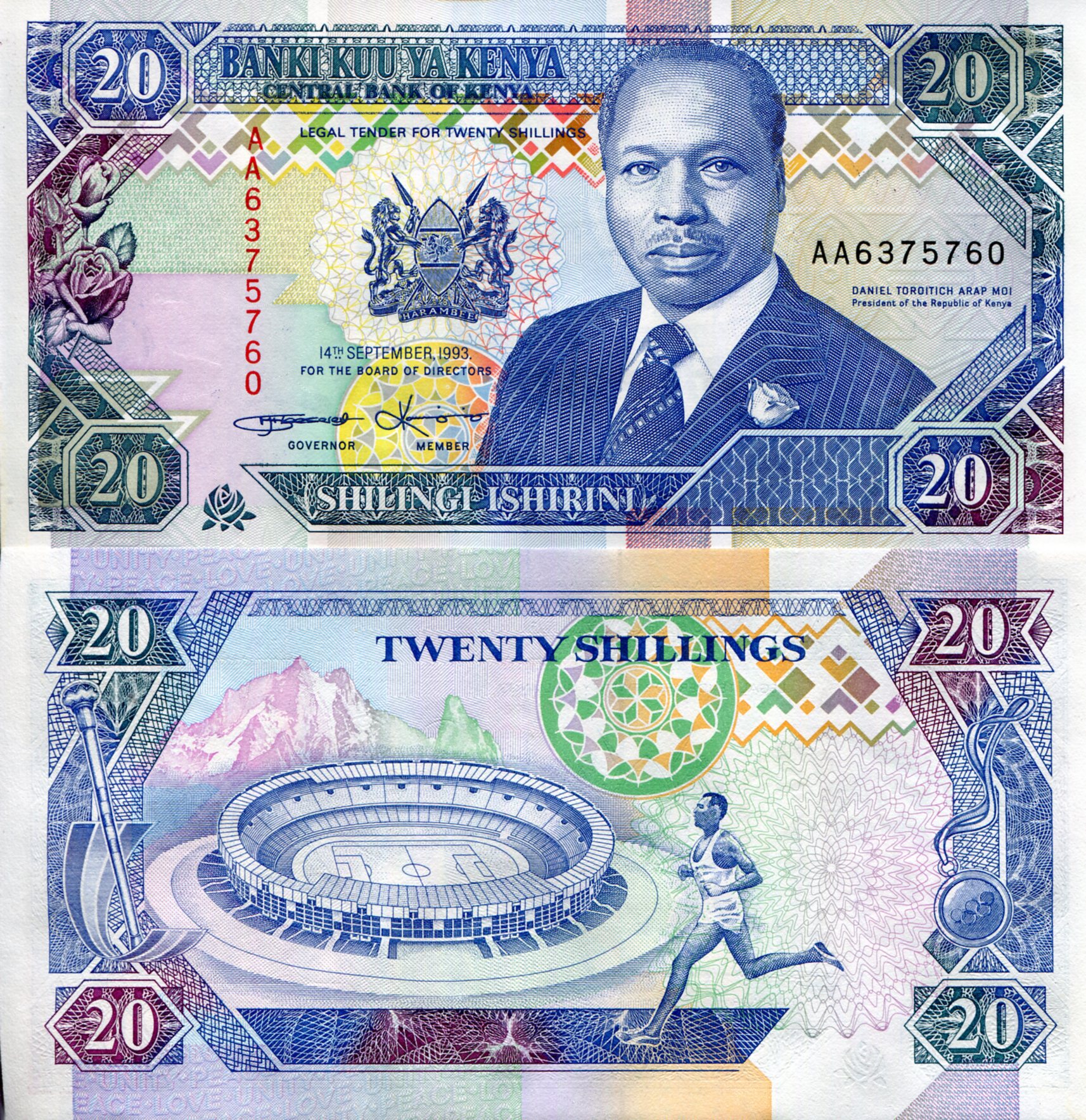 Kenya 20 Shilling UNC pick #: 31a