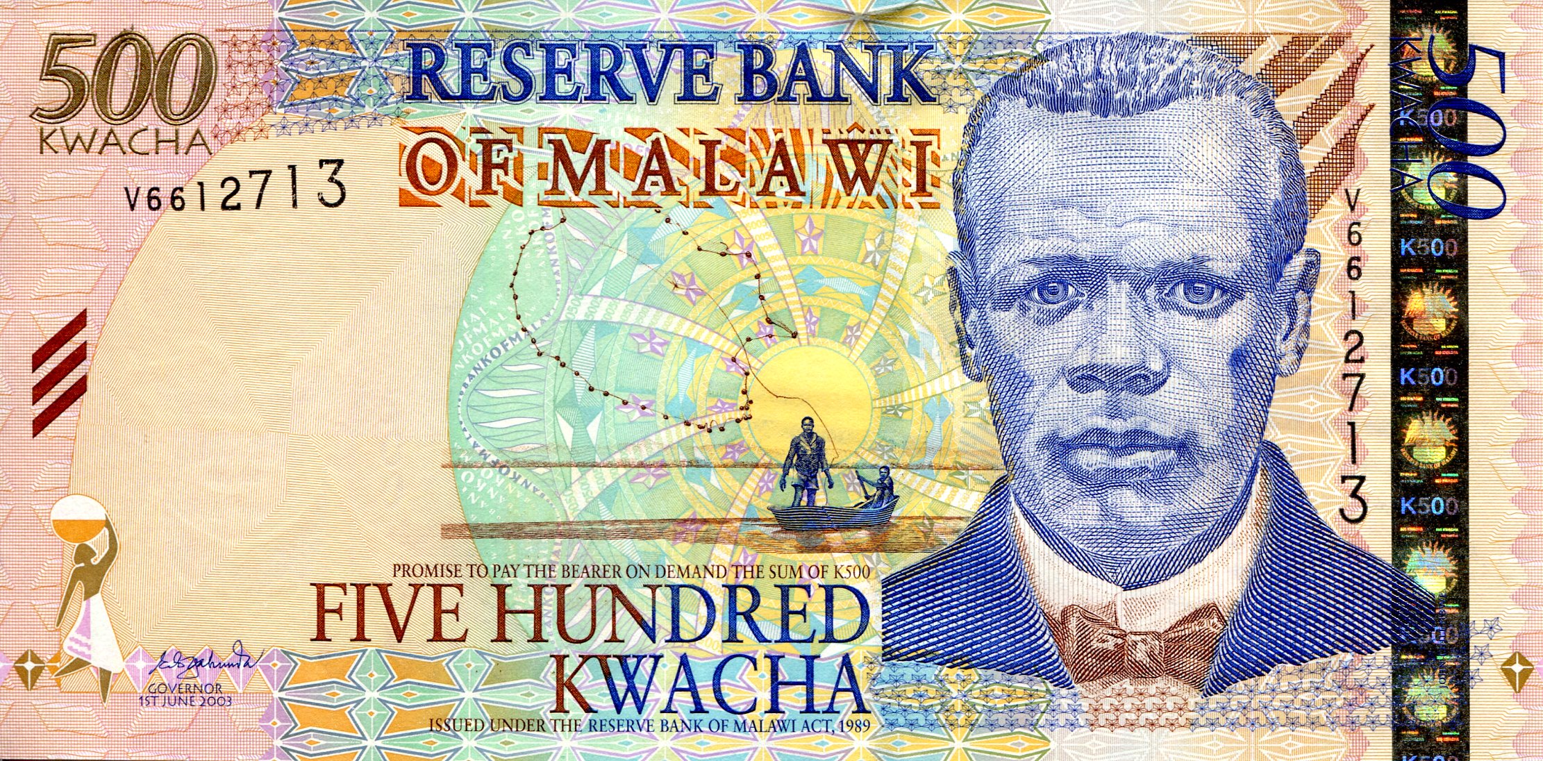 Malawi 500 Kwacha UNC pick #: 48A