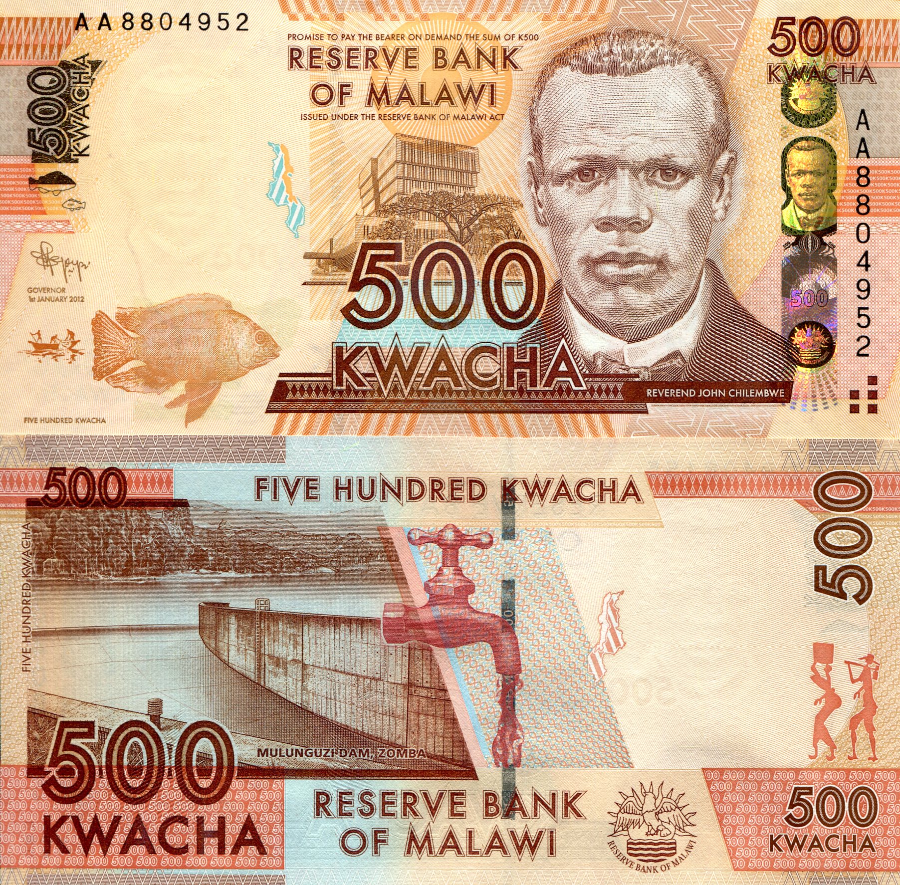 Malawi 500 Kwacha UNC pick #: 61a