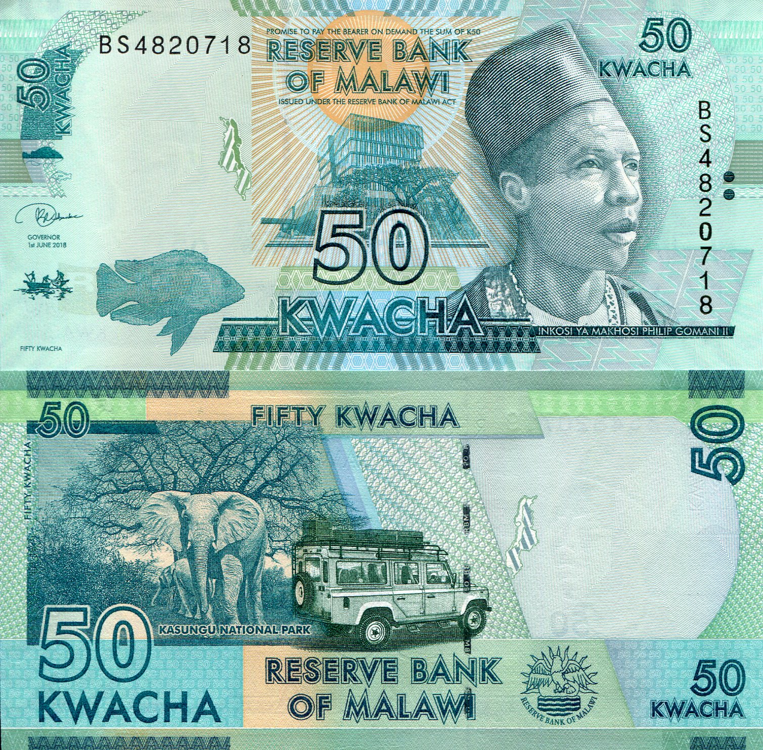Malawi 50 Kwacha aUNC (Corner issue) pick #: 64e