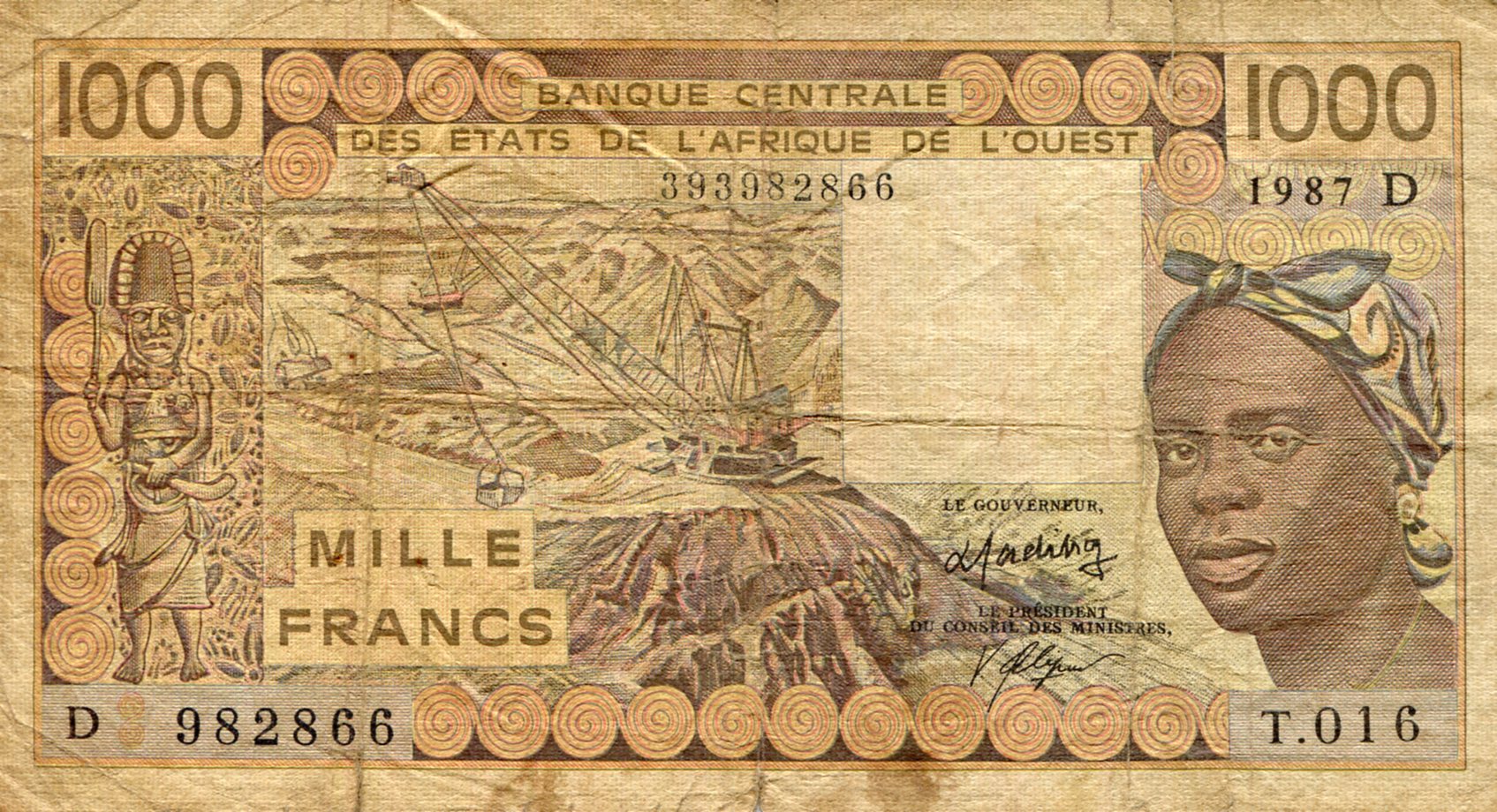 Mali 1,000 Francs VG (See large scan) pick #: 406Dh