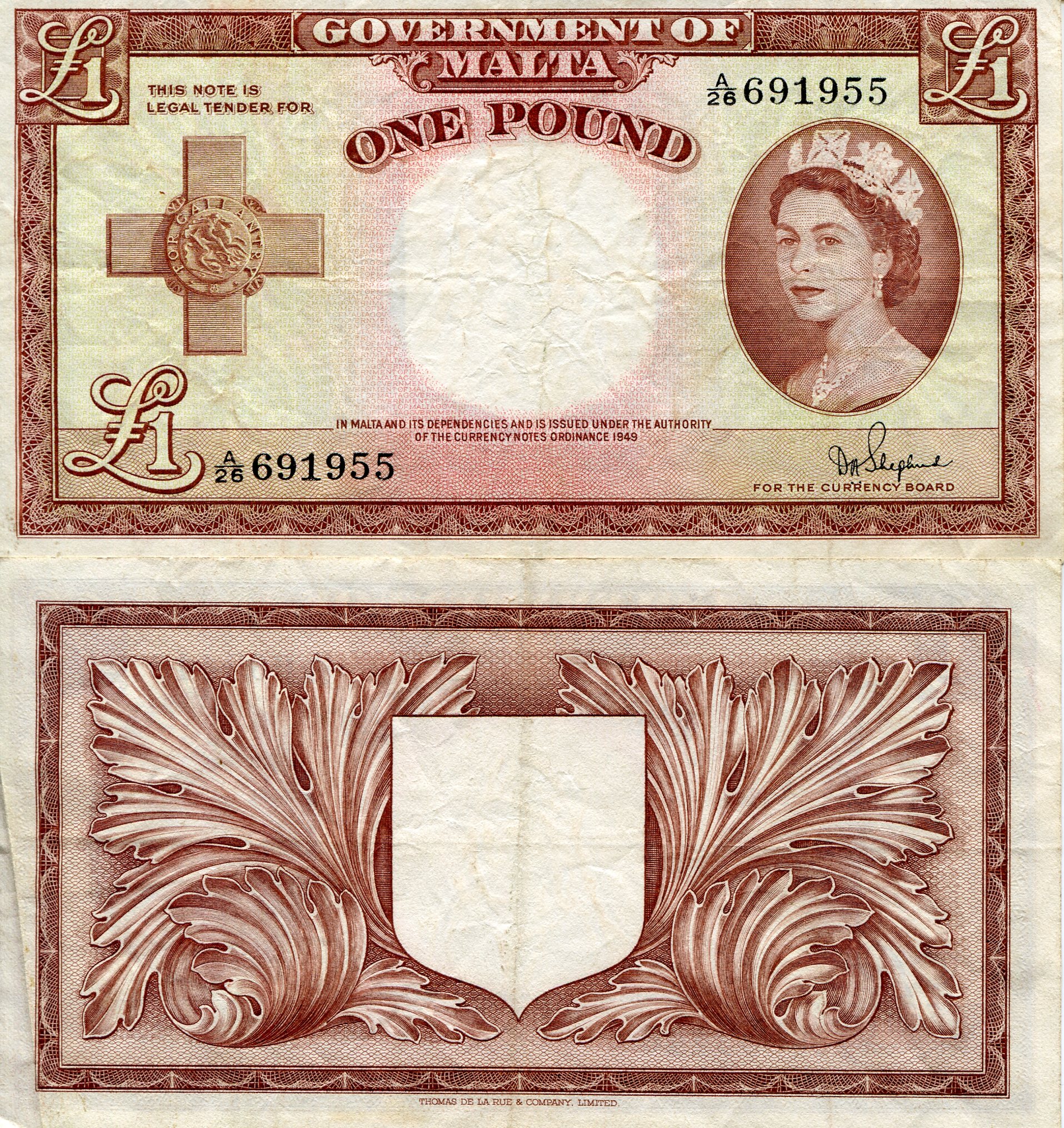 Malta 1 Pound VF/F pick #: 24b