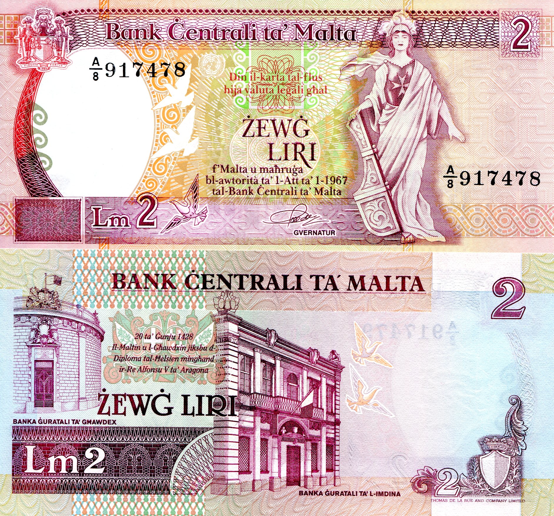 Malta 2 Liri UNC pick #: 41
