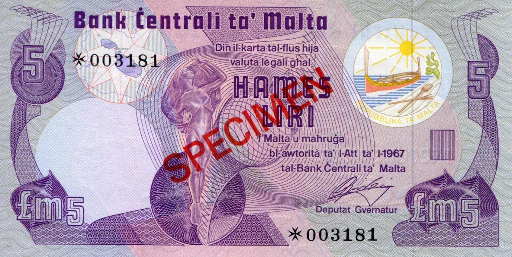 Malta 5 Liri aUNC (small corner issue) pick #: 35as1