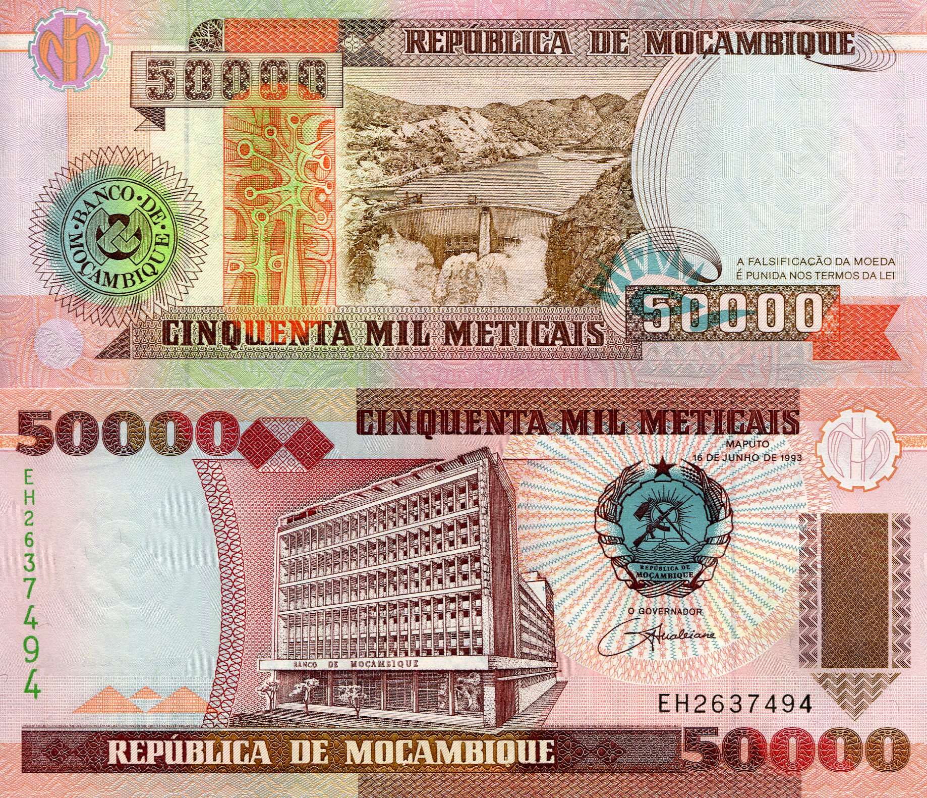 Mozambique 50,000 Meticais aUNC (minor corner issue - noticeable) pick #: 138