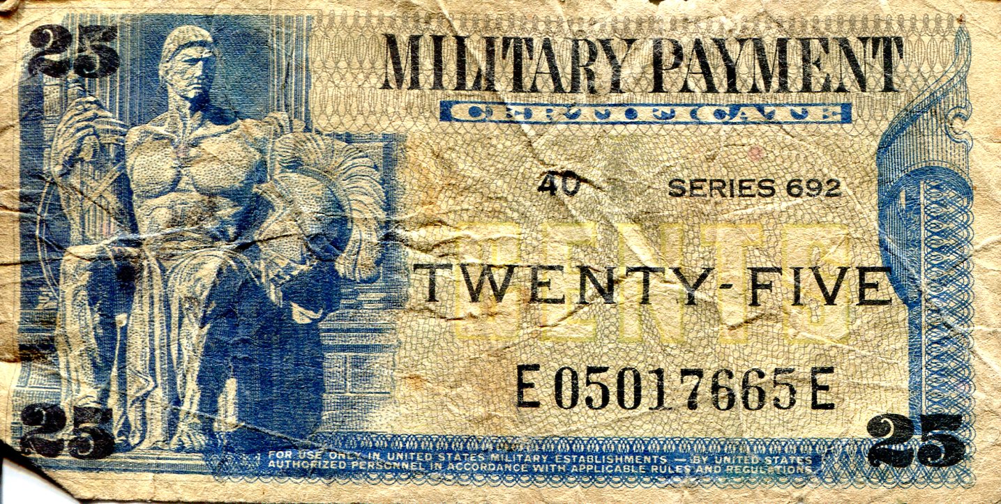 USA - Military 25 Cents VG/G (See large scan) pick #: m93