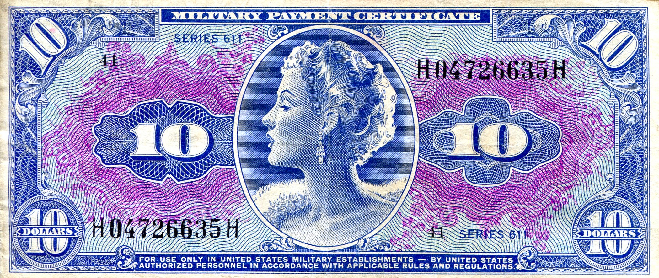 USA - Military 10 Dollars F (see large scan) pick #: m56