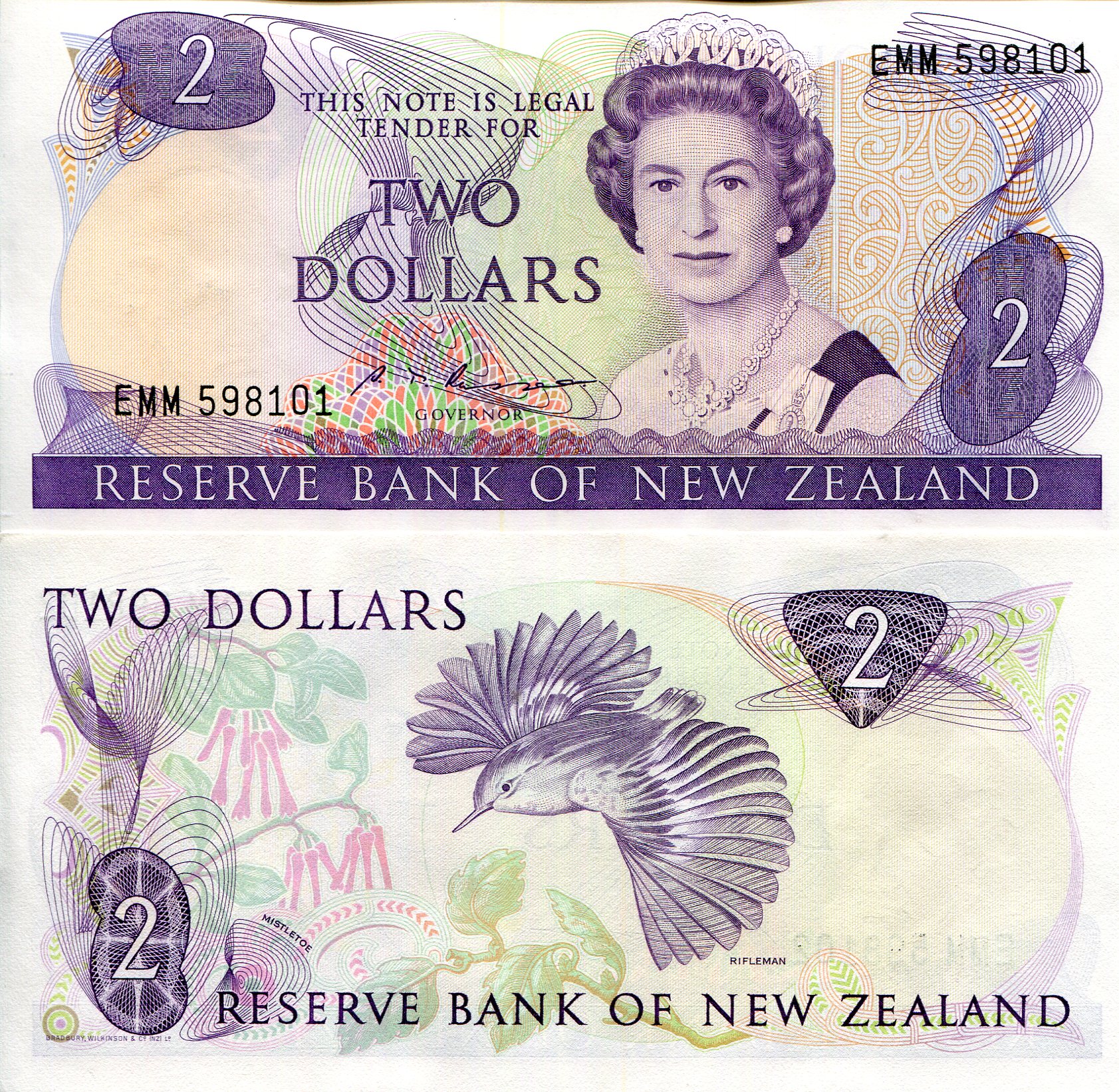 New Zealand 2 Dollars XF (small top edge dings) pick #: 170b