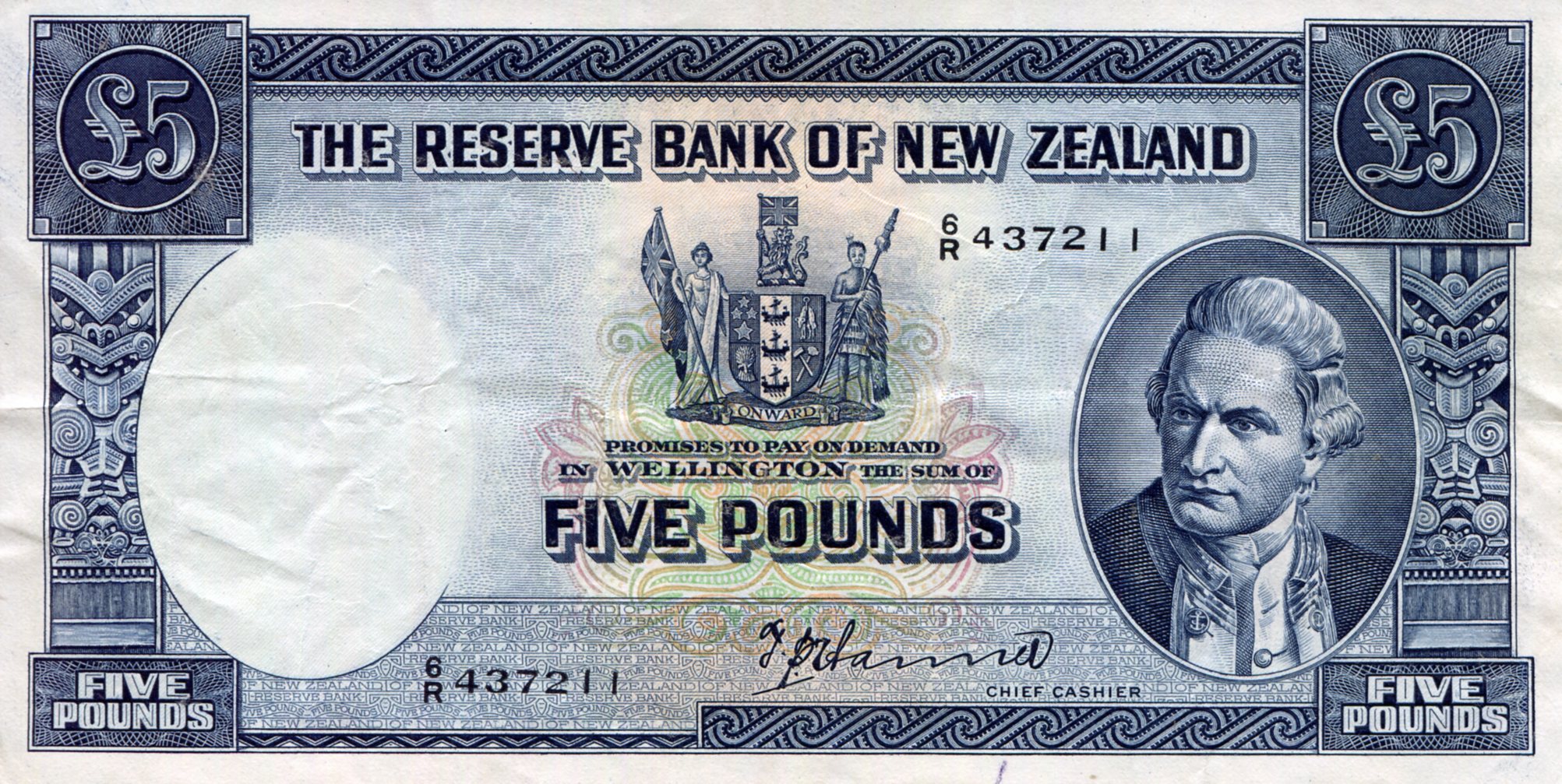 New Zealand 5 Pound XF/VF (see large scan) pick #: 160a