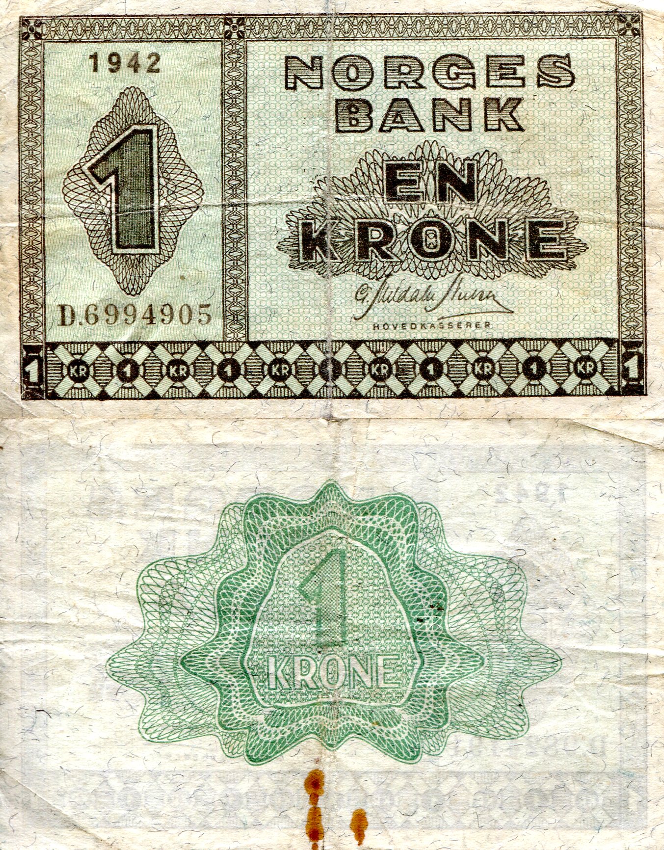 Norway 1 Krone VG (see large scan) pick #: 15a