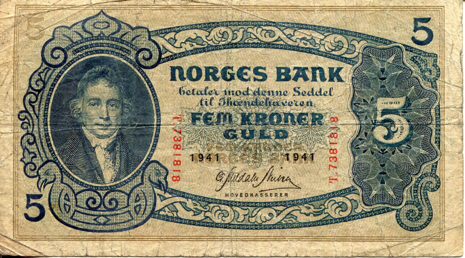 Norway 5 Kroner VG (See large scan) pick #: 7c