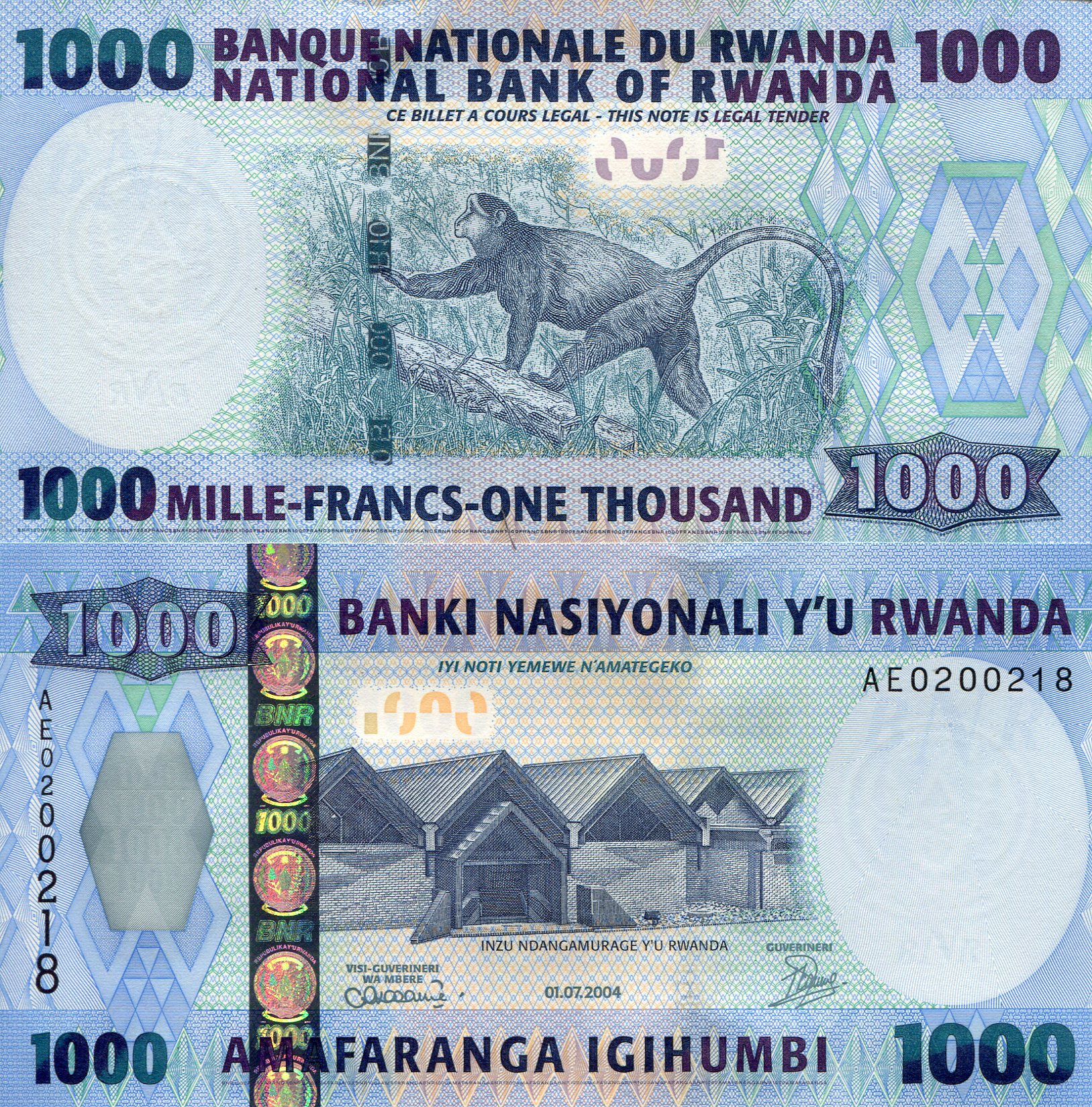 Rwanda 1,000 Francs UNC pick #: 31a