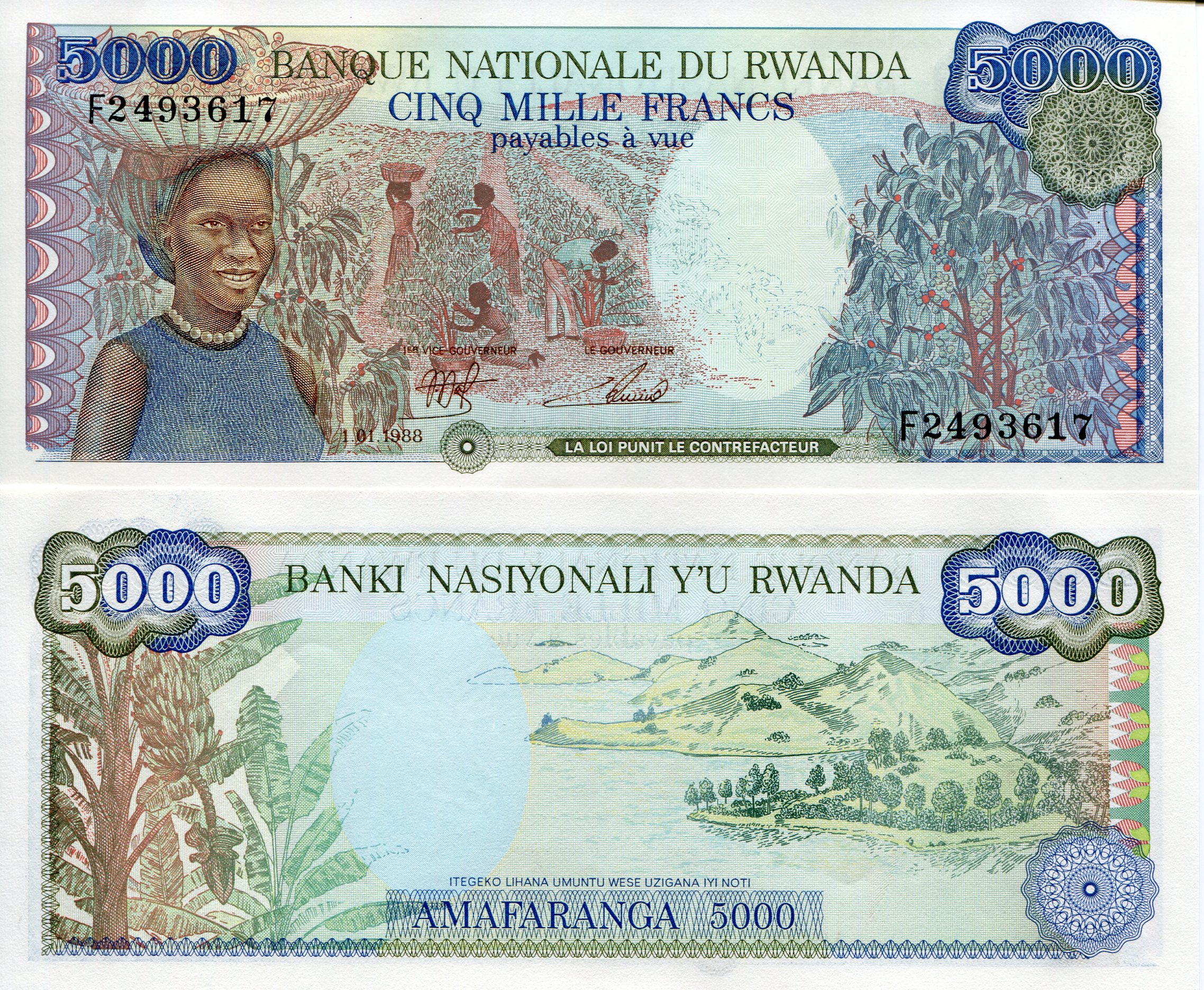 Rwanda 5,000 Francs UNC pick #: 22
