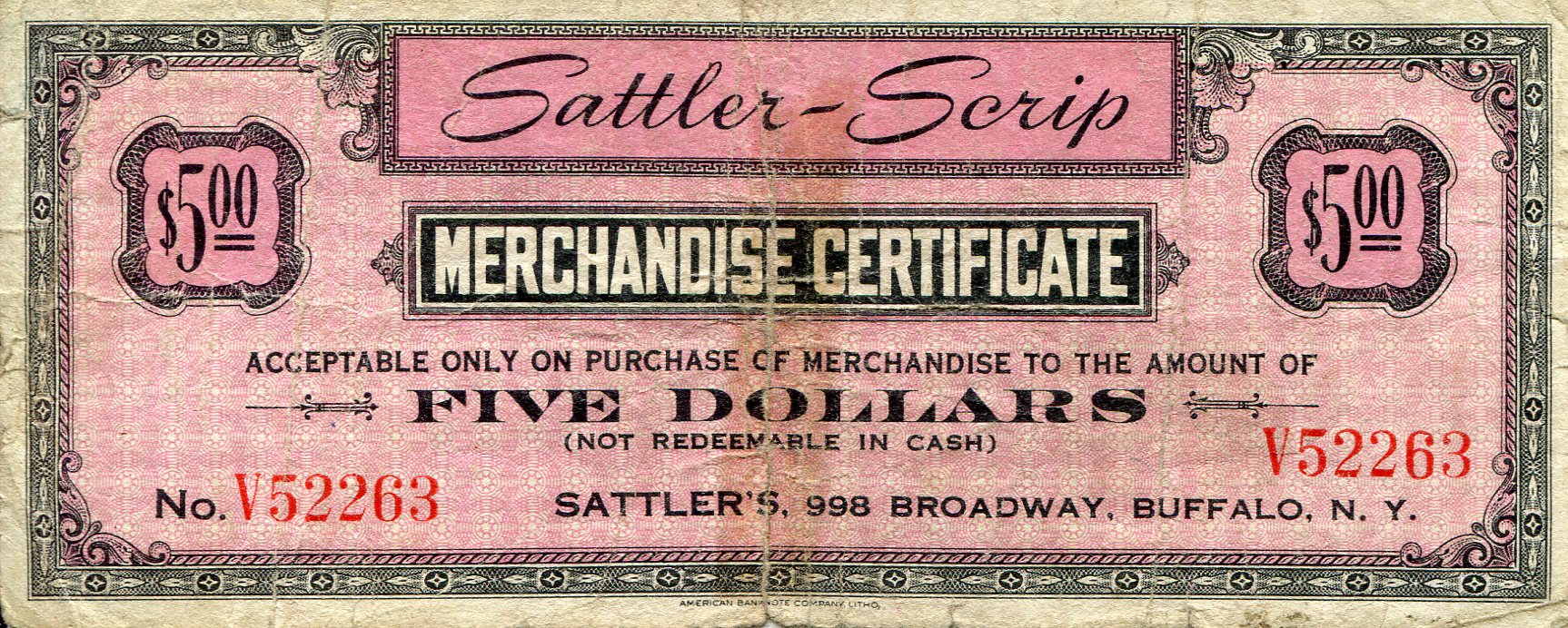 Sattler-Scrip Merchandise Certificate