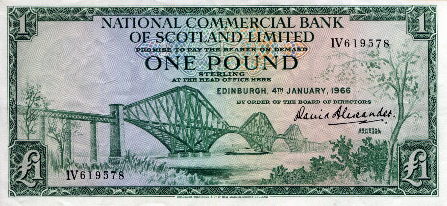 Scotland 1 Pound XF/VF - center fold (See large scan) pick #: 369a