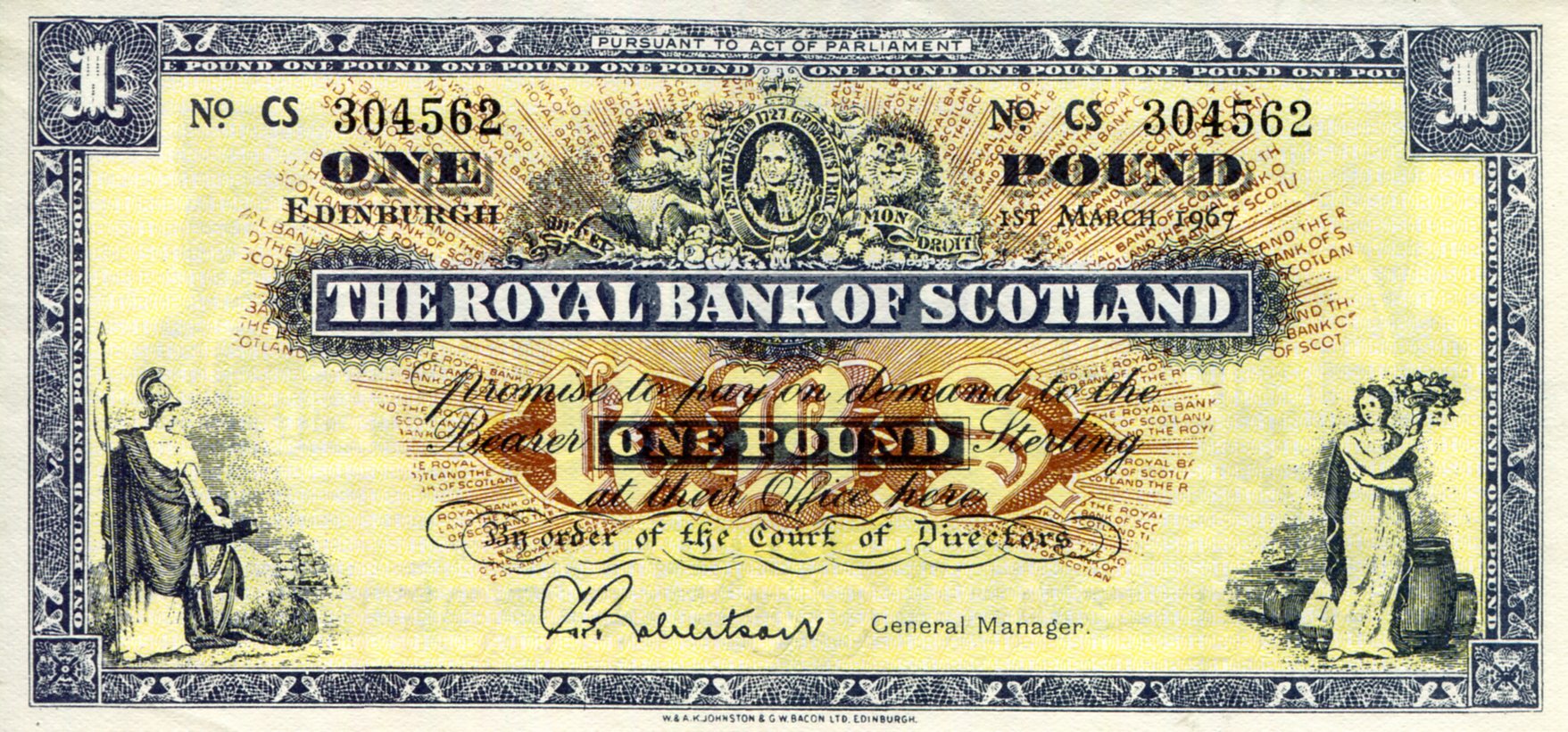 Scotland 1 Pound XF/VF (see large scan) pick #: 325b