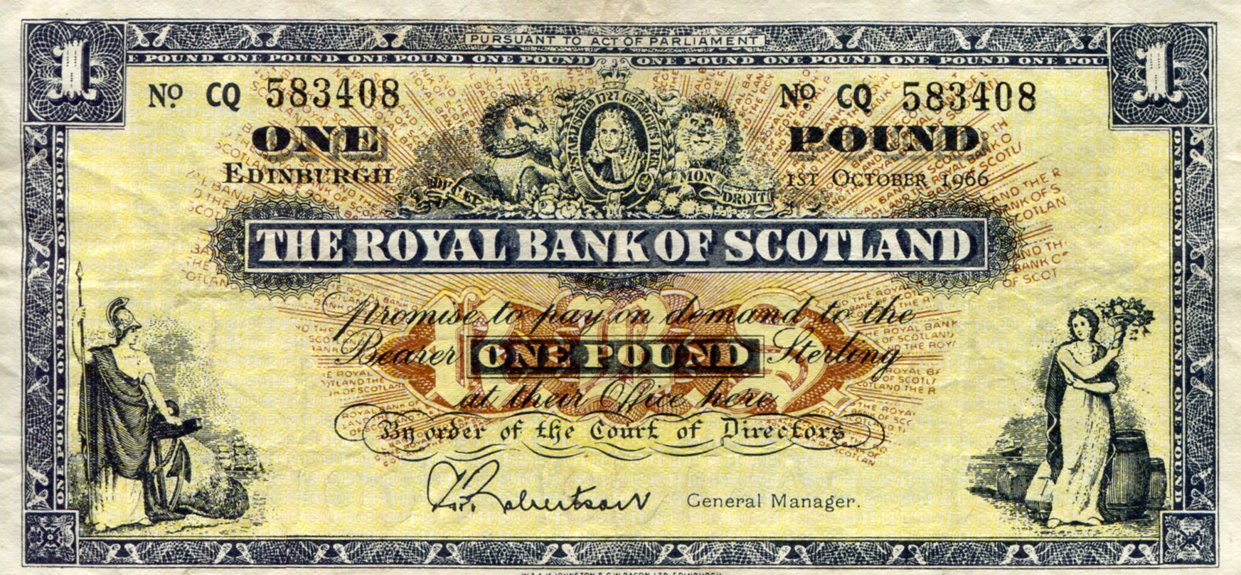 Scotland 1 Pound F (see large scan) pick #: 325b