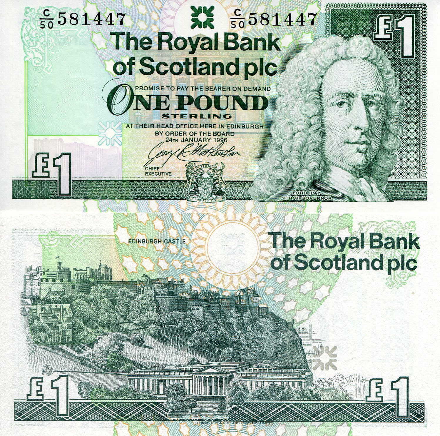 Scotland 1 Pound aUNC (minor corner issue) pick #: 351c