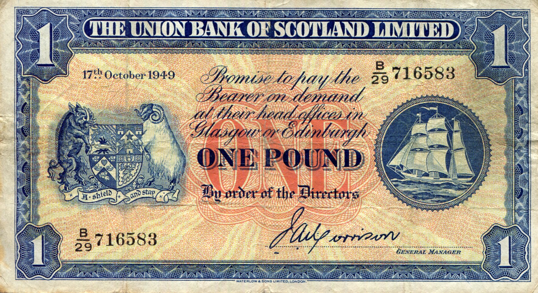 Scotland 1 Pound VG (see large scan) pick #: S816a