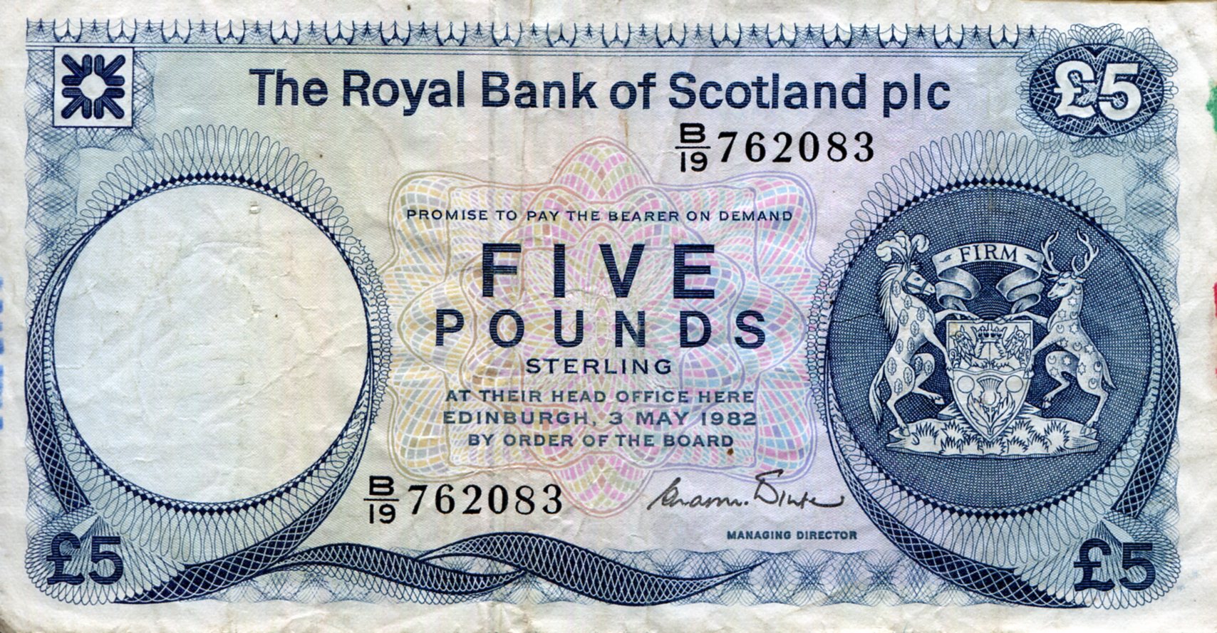 Scotland 5 Pounds F/VG (see large scan) pick #: 342a (?)