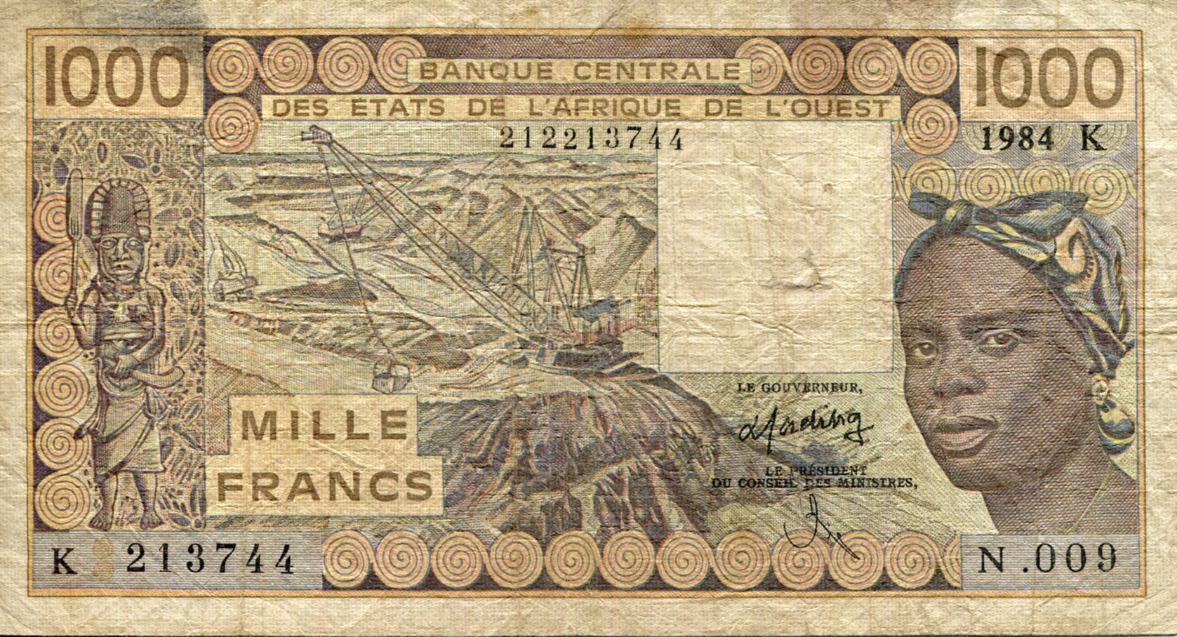 Senegal 1,000 Francs VG (See large scan) pick #: 707Kc