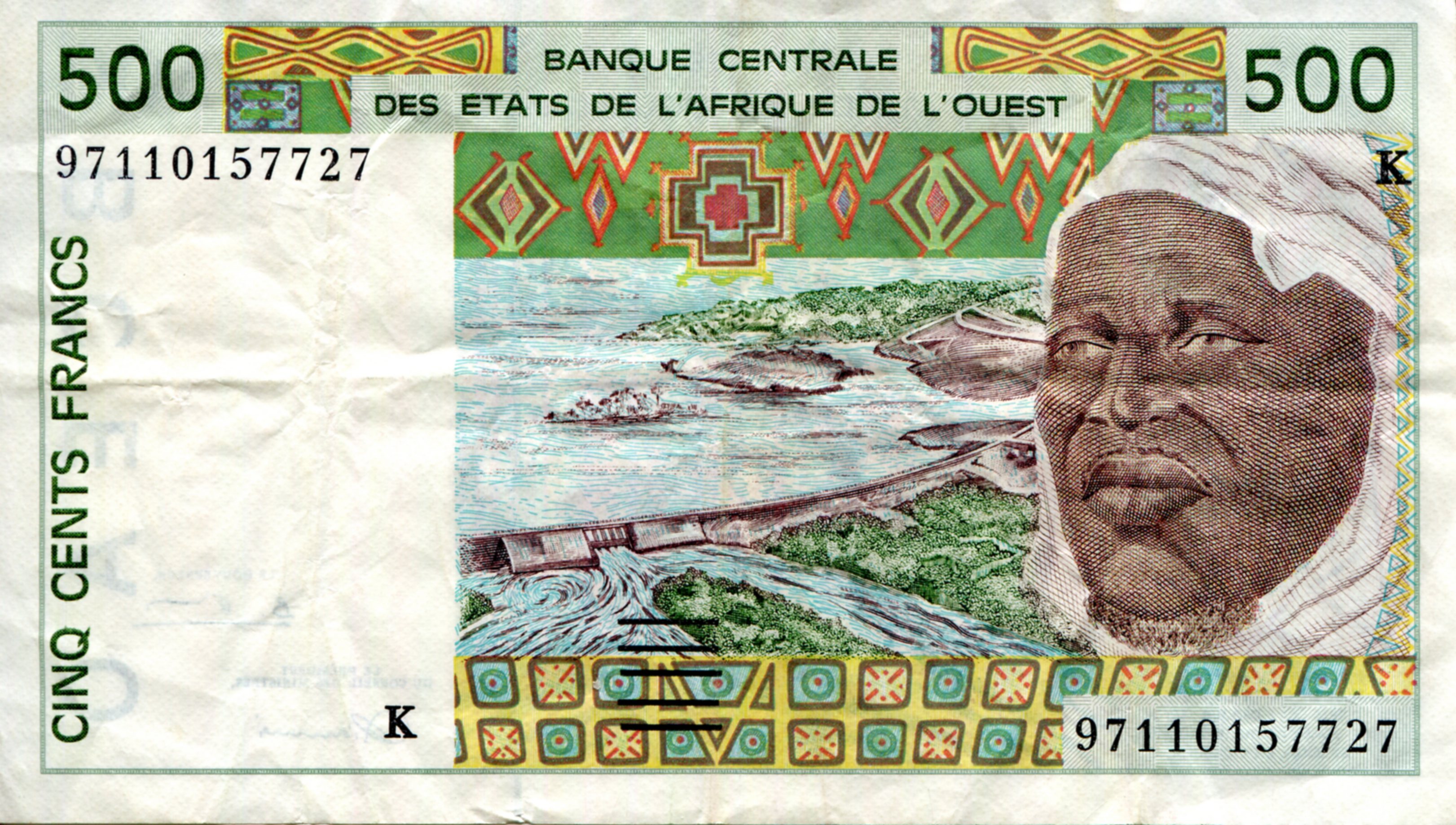 Senegal 500 Francs F (See large scan) pick #: 710Kh