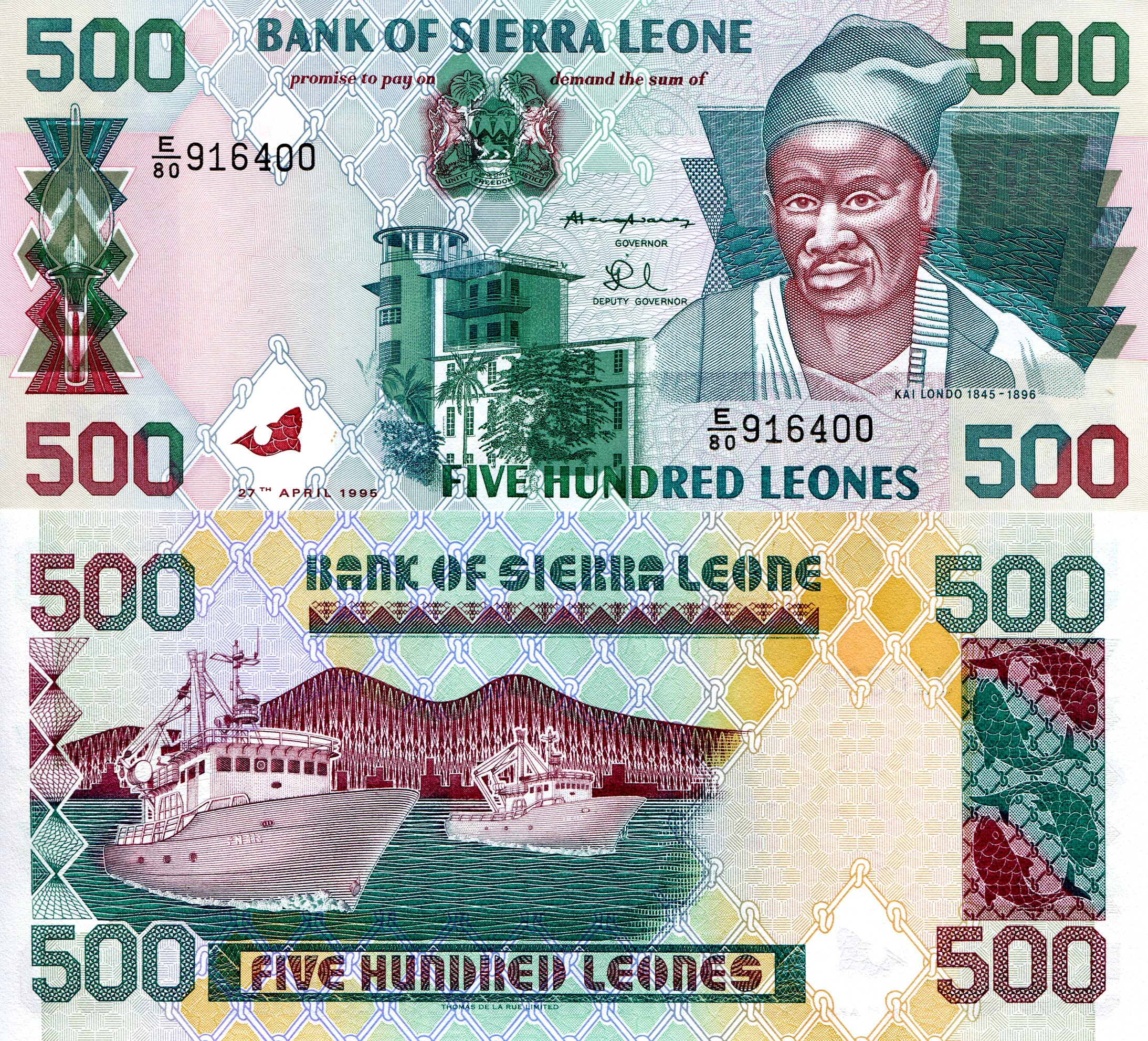 Sierra Leone 500 Leone UNC pick #: 23a