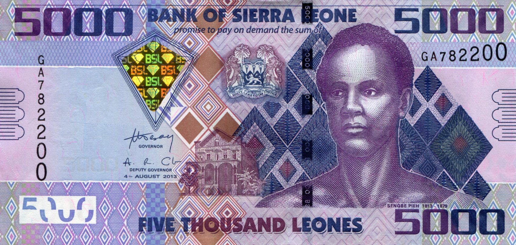 Sierra Leone 5,000 Leones aUNC pick #: 32b
