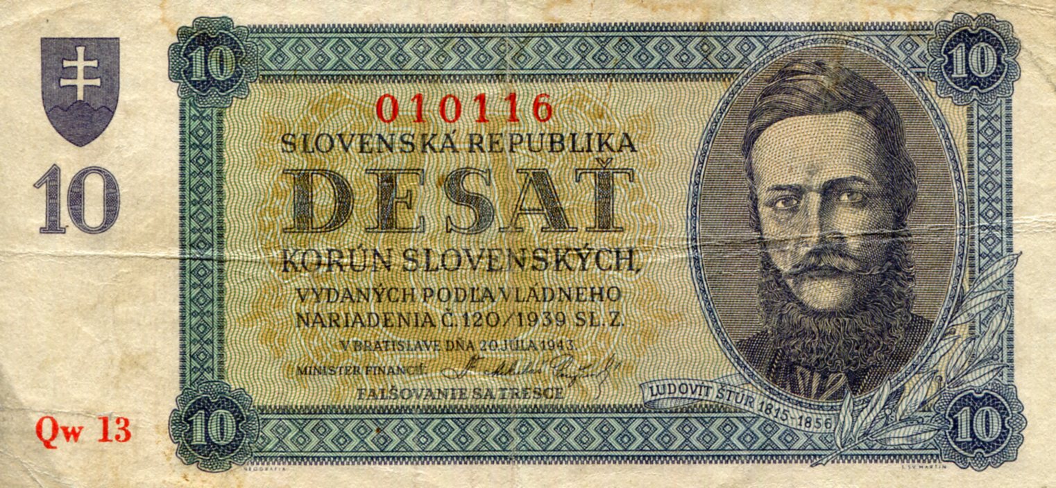 Slovakia 10 Korun F/VG+ (see large scan) pick #: 6a