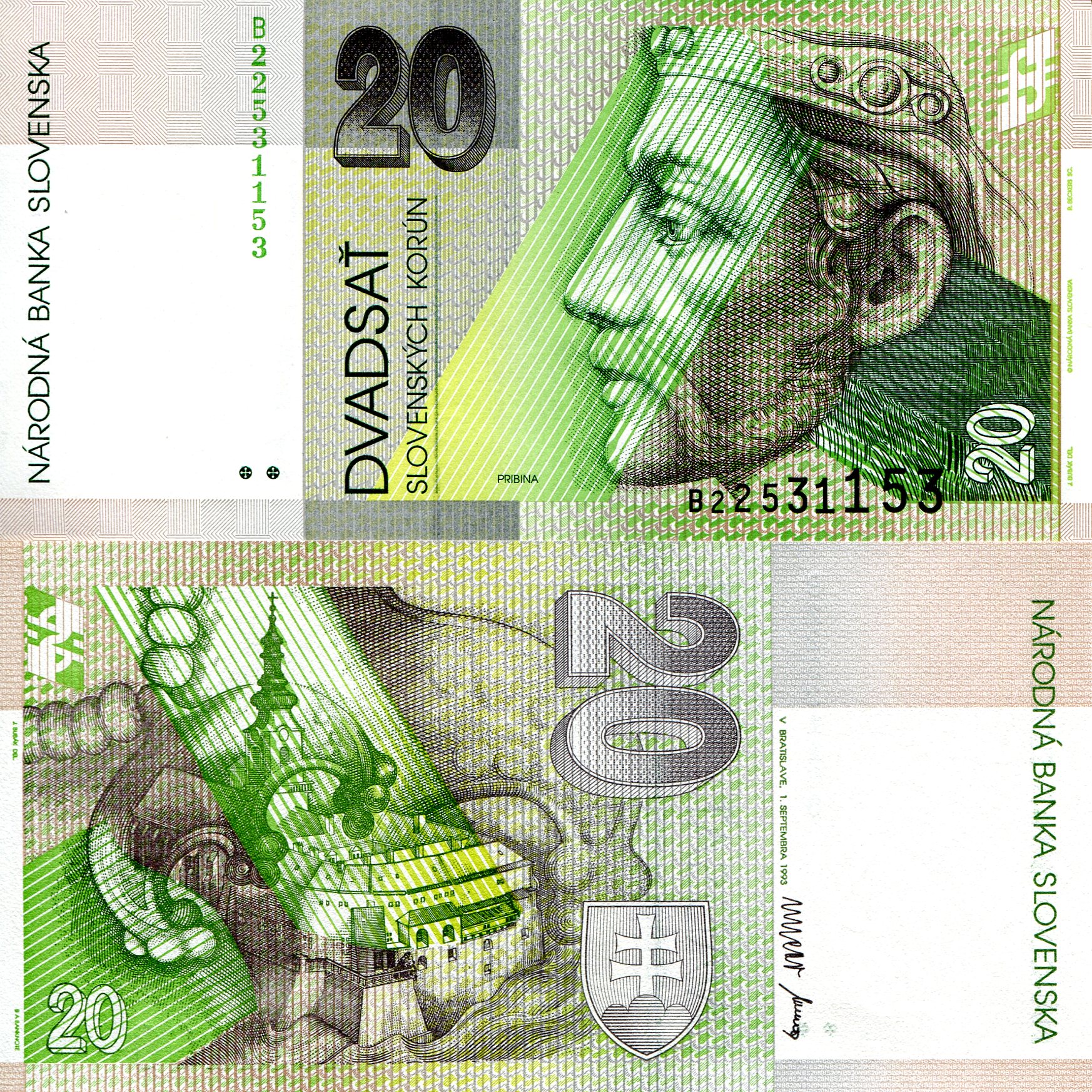 Slovakia 20 Korun UNC pick #: 20a