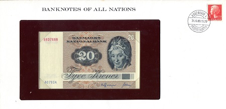 Denmark 20 Kroner Pick Number: NP-1 UNC (looks UNC) envelope has wear Banknote