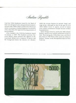 Italy  5000 Lire UNC (looks UNC) envelope has wear pick #: NP-1