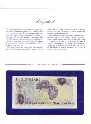 New Zealand 2 Dollars UNC (looks UNC) envelope has wear pick #: NP-1