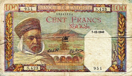 Algeria 100 Francs Pick Number: 85 VG (See scan - Pinholes) Banknote