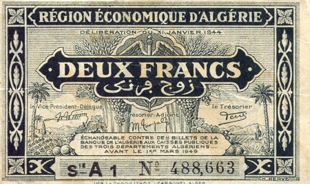 Algeria 2 Francs Pick Number: 99a VG (See large scan) Banknote