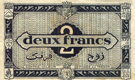 Algeria 2 Francs VG (See large scan) pick #: 99a