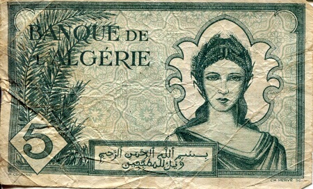 Algeria 5 Francs Pick Number: 91 G/Poor (see large scan) Banknote