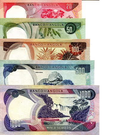 Angola 20 - 1,000 Escudos UNC to XF- pick #: 99 - 103