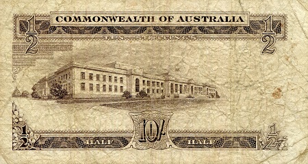 Australia  10 Shillings F/VG+ (see scan) Pin holes/tape residue  pick #: 29a