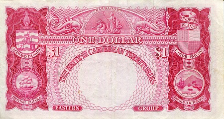 British Caribbean Territories 1 Dollar VF/F (see large scan) pick #: 7b
