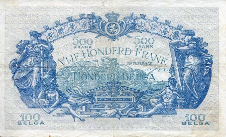 Belgium 500 (100) Francs (Belgas) F (see scan) pick #: 103a