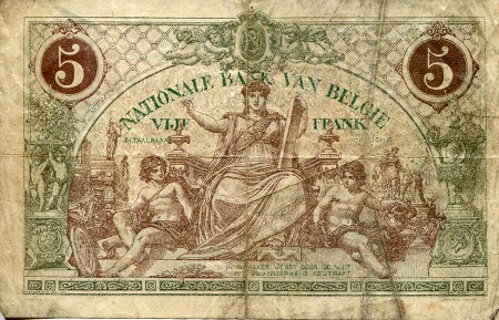 Belgium 5 Francs F/VG (see large scan) pick #: 75b