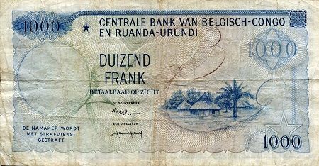 Belgian Congo 1,000 Francs F/VG+ (See large scan) pick #: 35b